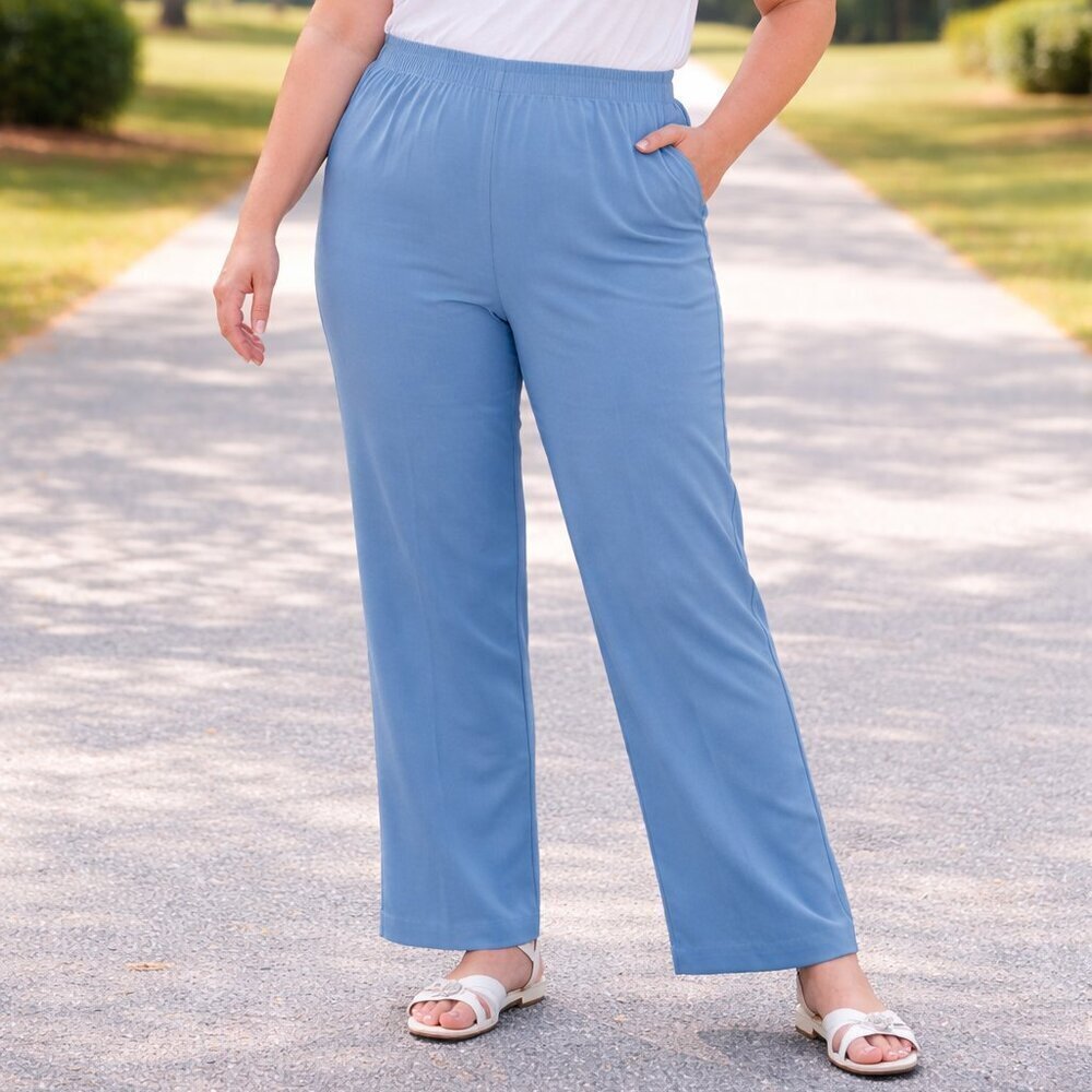 Alfred Dunner French Blue Pull On Dress Pants Size 16 Proportioned Medium